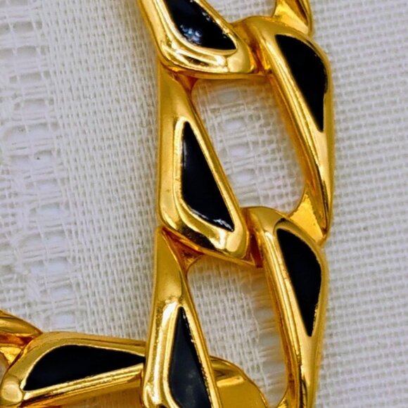 Chunky 1980s block black & gold tone necklace with matching bracelet - Picture 3 of 12